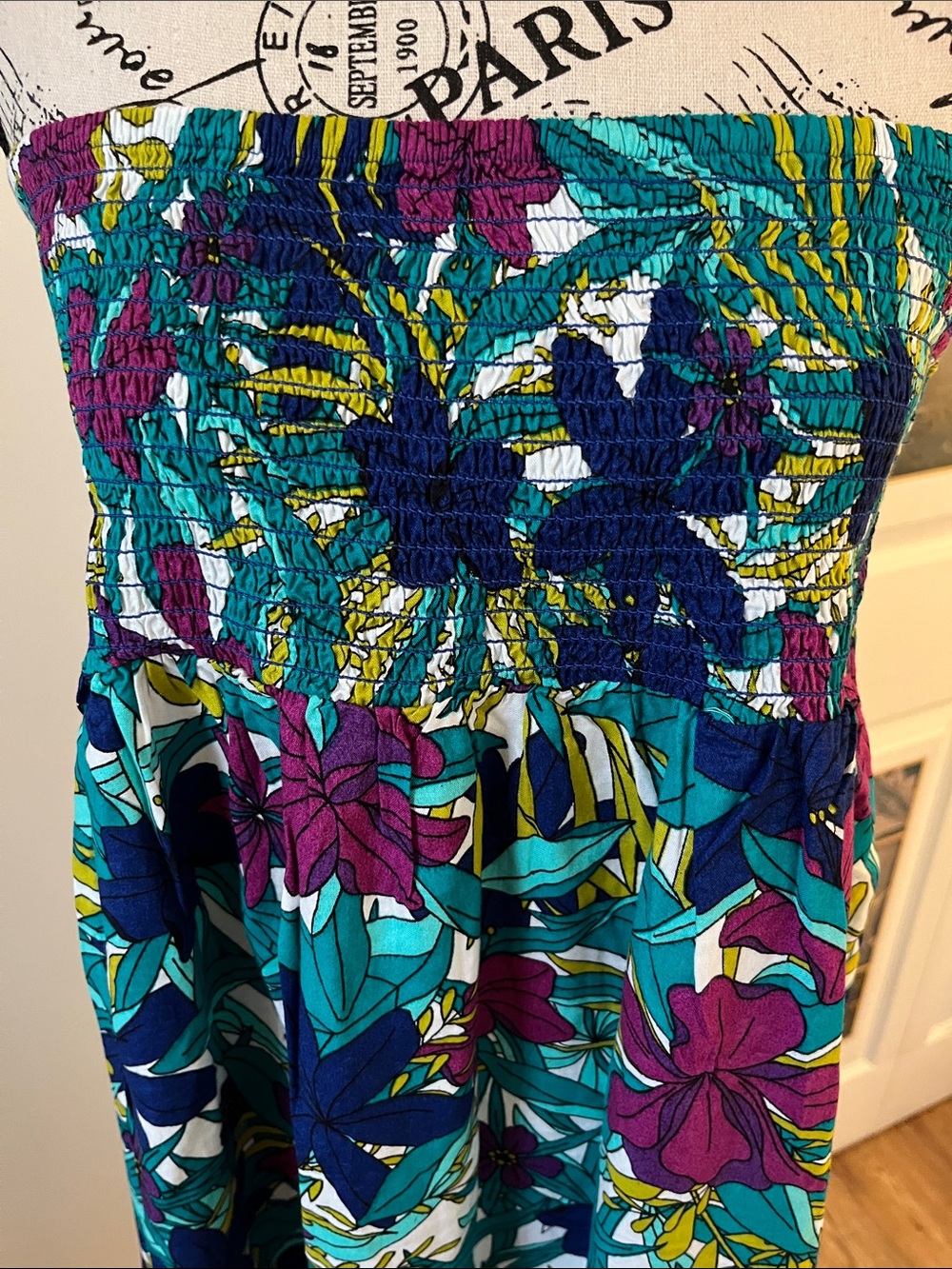 💗George Strapless Floral Midi Dress in Teal, Blue & Purple - Picture 7 of 9